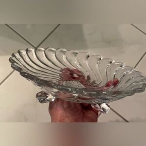Mid-century vintage Fostoria Glass Colony Swirl Tri-footed Bonbon Dish